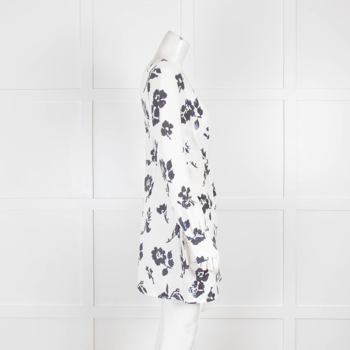 Self-Portrait White and Navy Sequin One Shoulder Dress