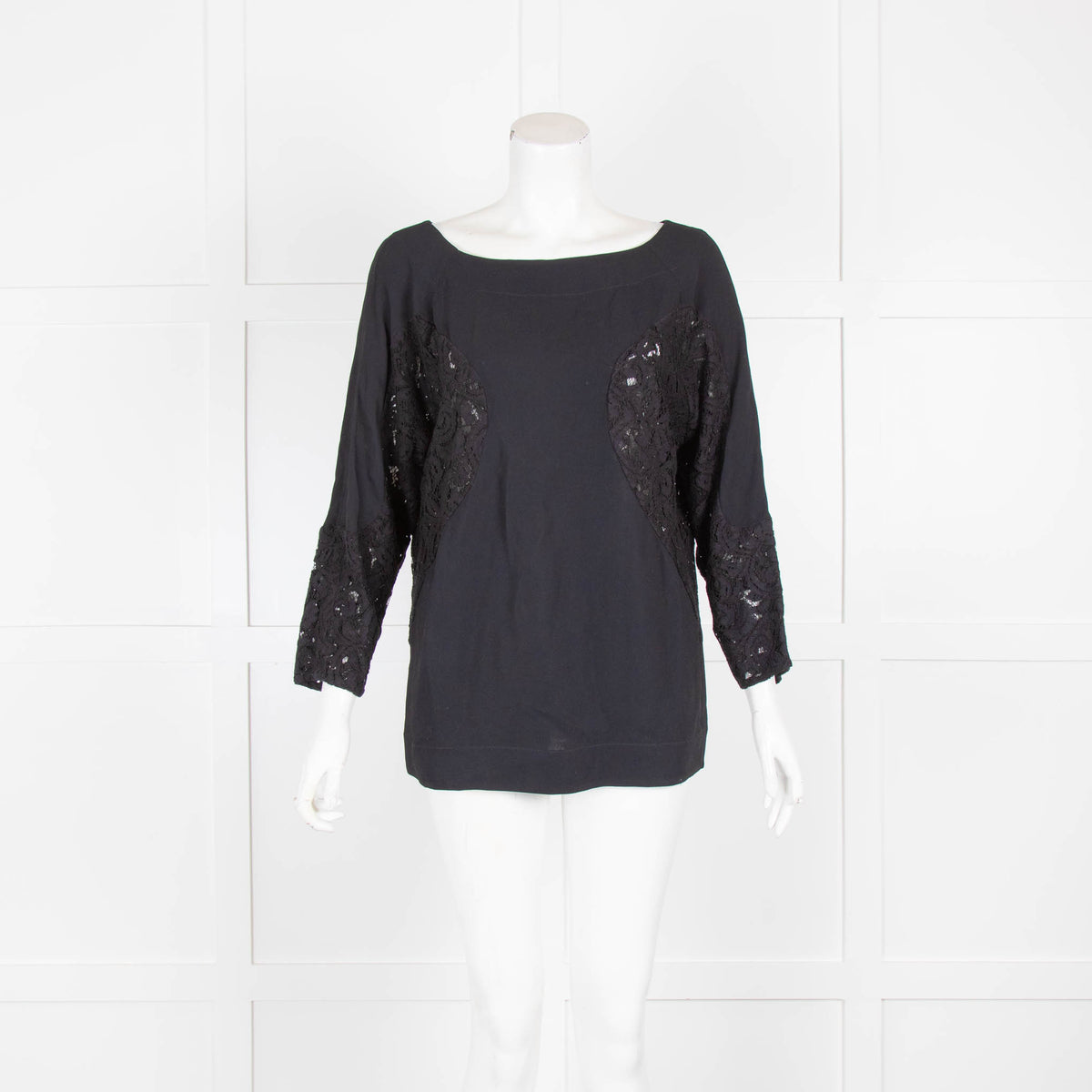 No 21 Black Boat Neck Top with Lace Inserts