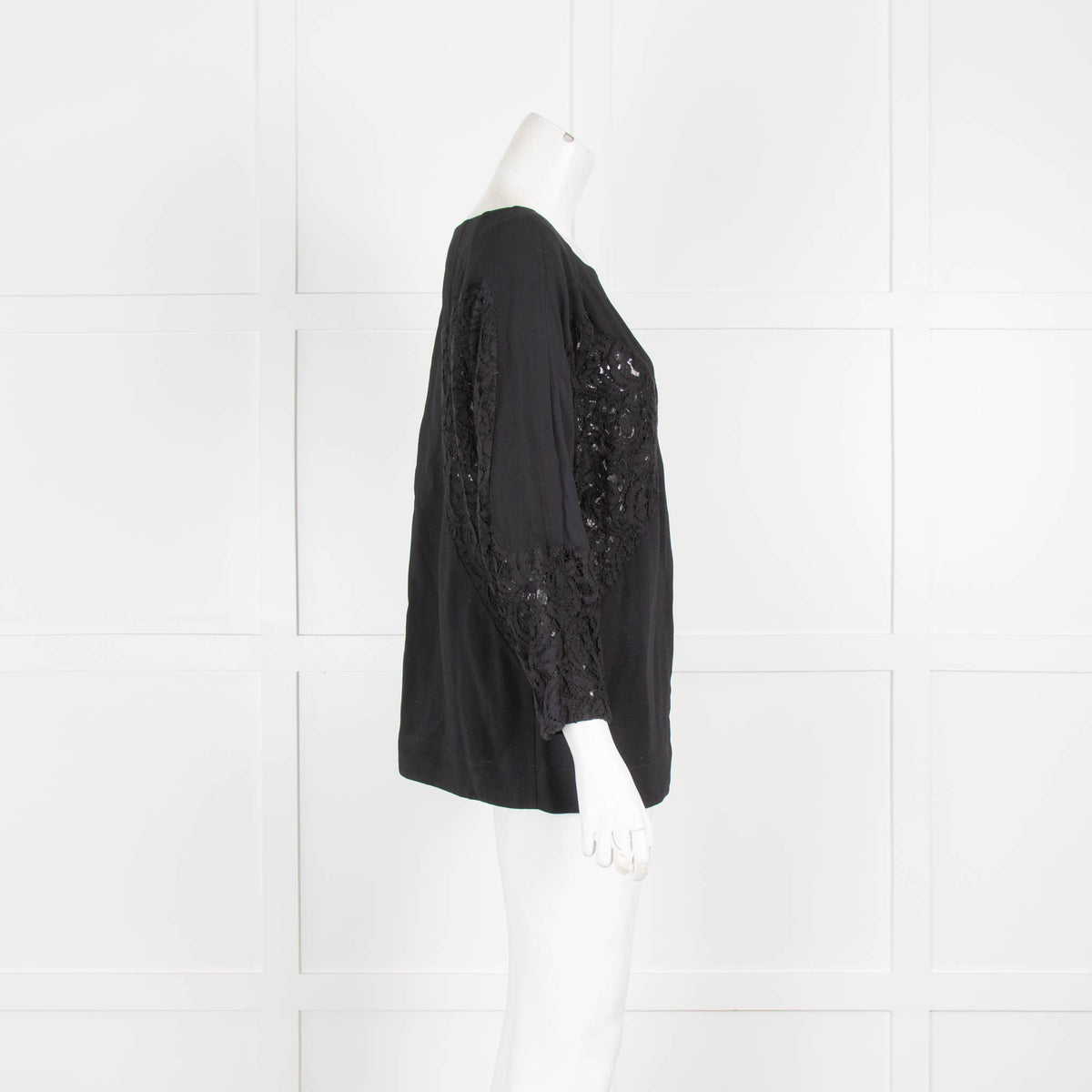 No 21 Black Boat Neck Top with Lace Inserts