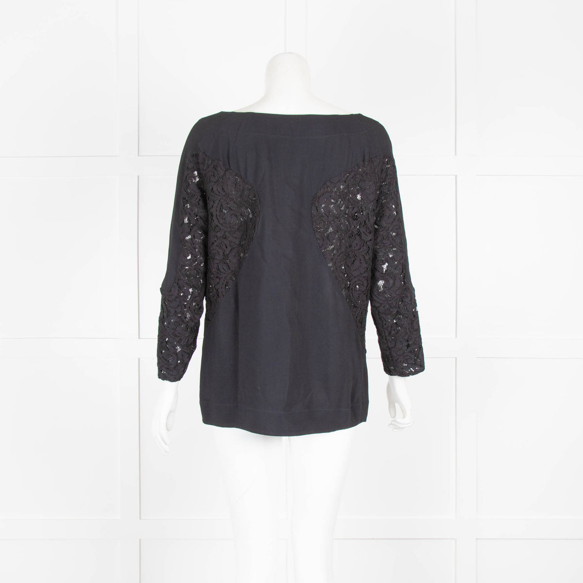 No 21 Black Boat Neck Top with Lace Inserts