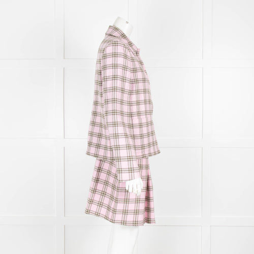 Maje Pink and Grey Check Mini Skirt
