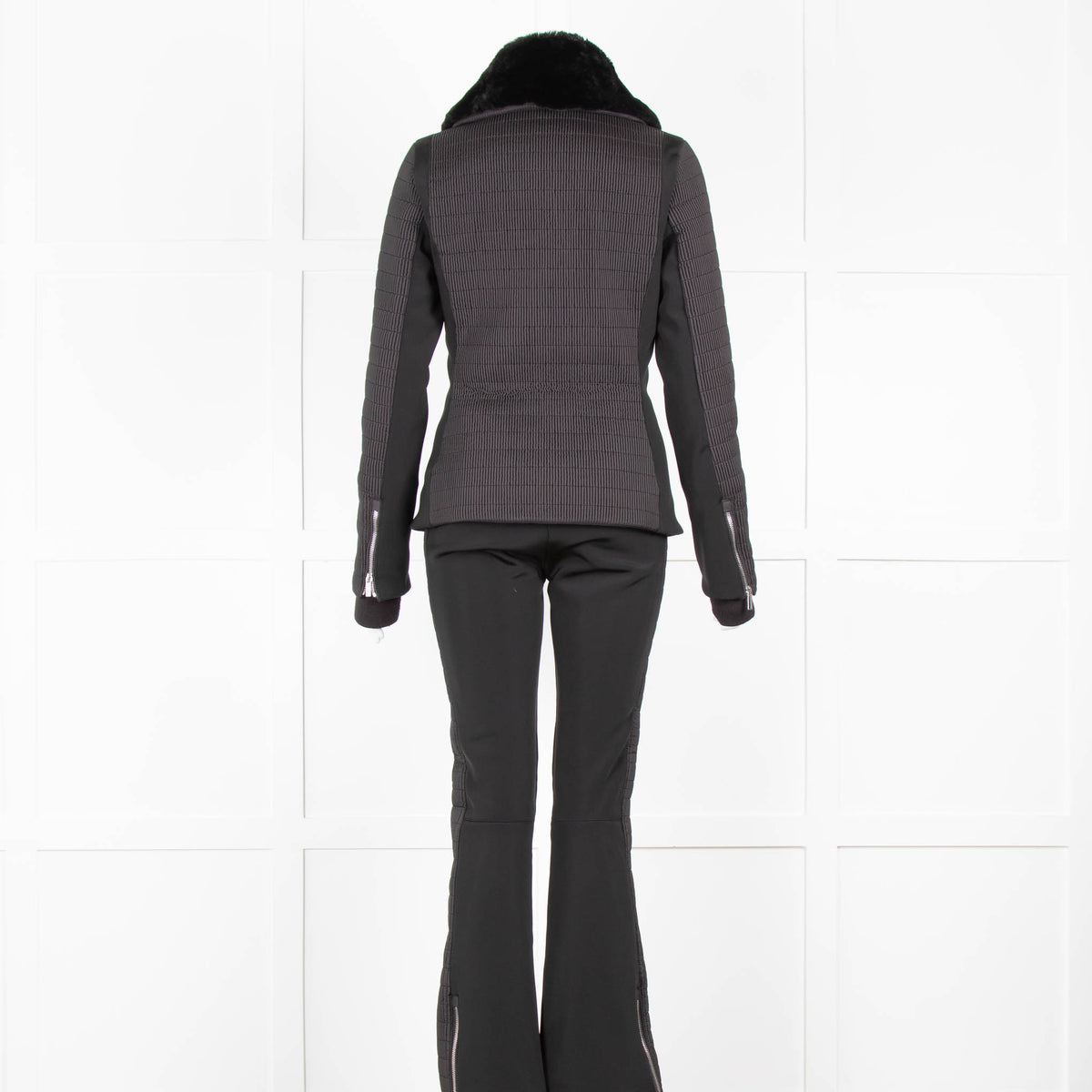 Fusalp Black Ski Jacket with Fur Collar and Salopettes