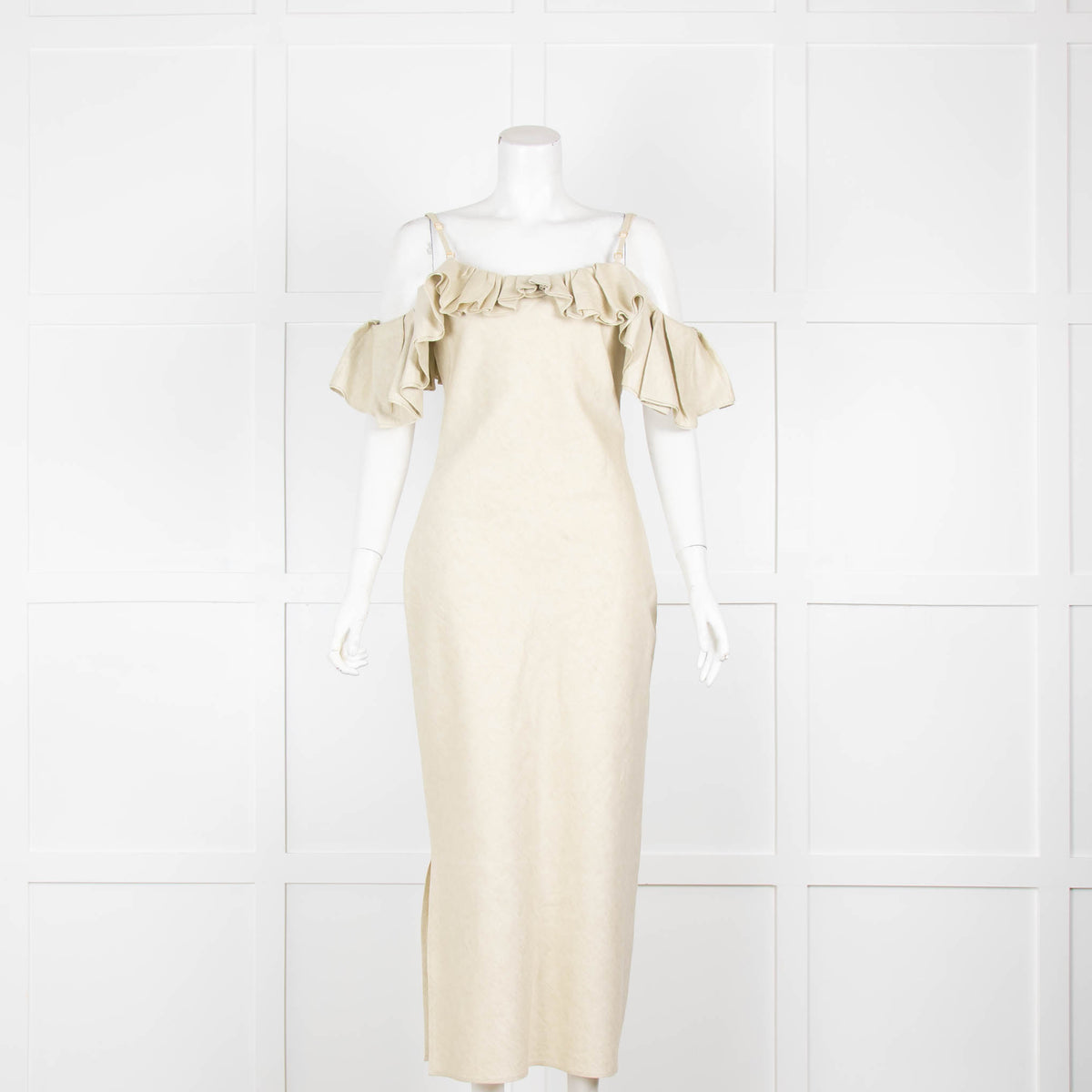 Jacquemus Light Green Off the Shoulder Linen Dress