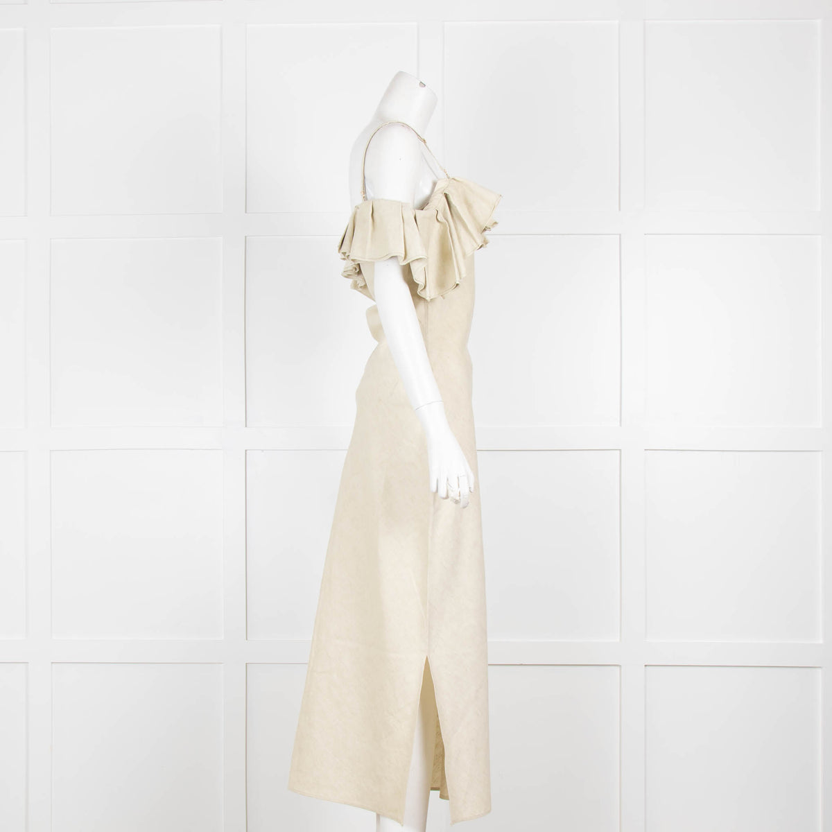 Jacquemus Light Green Off the Shoulder Linen Dress