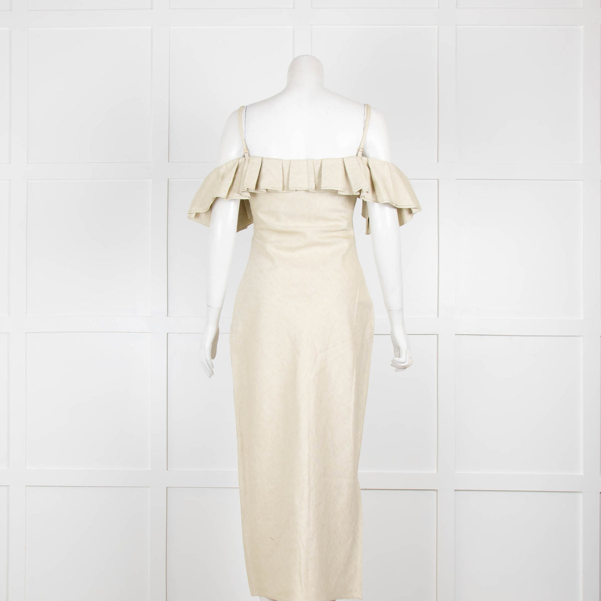 Jacquemus Light Green Off the Shoulder Linen Dress