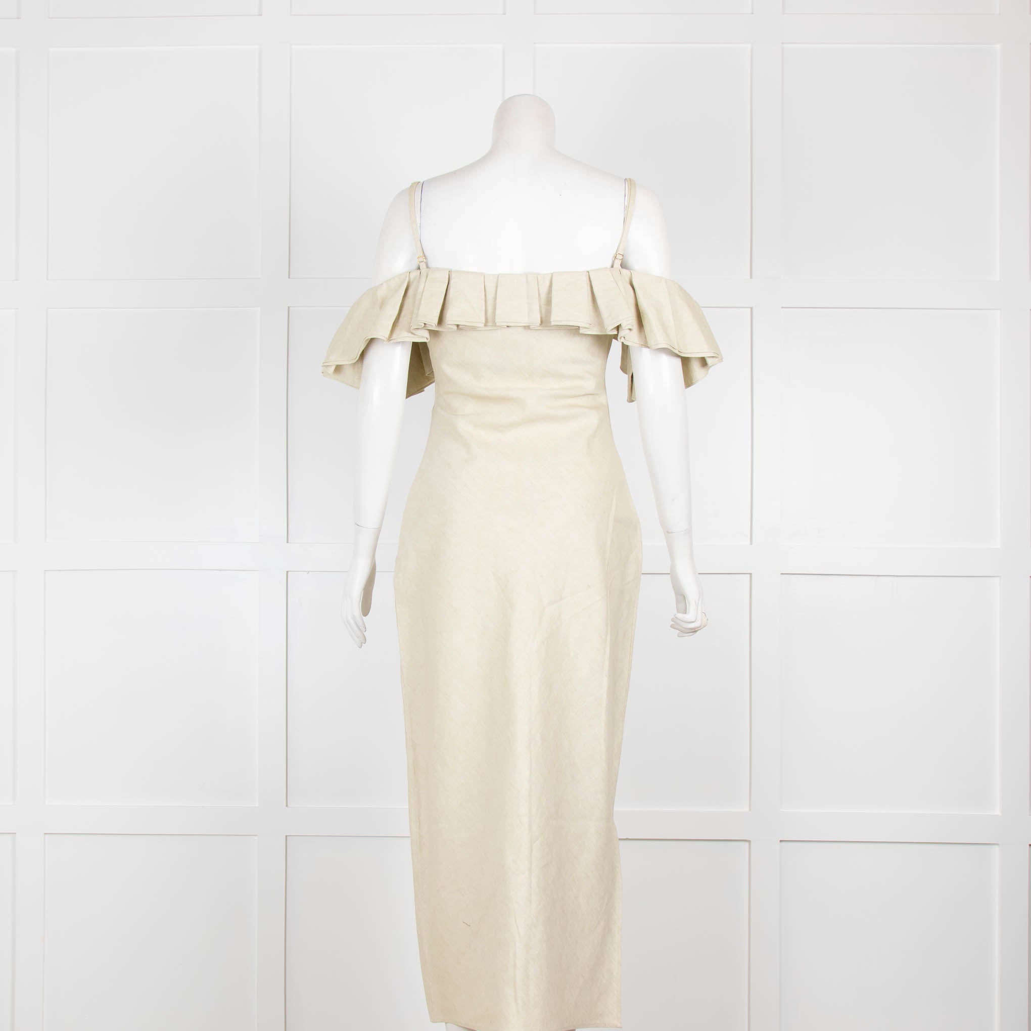 Jacquemus Light Green Off the Shoulder Linen Dress