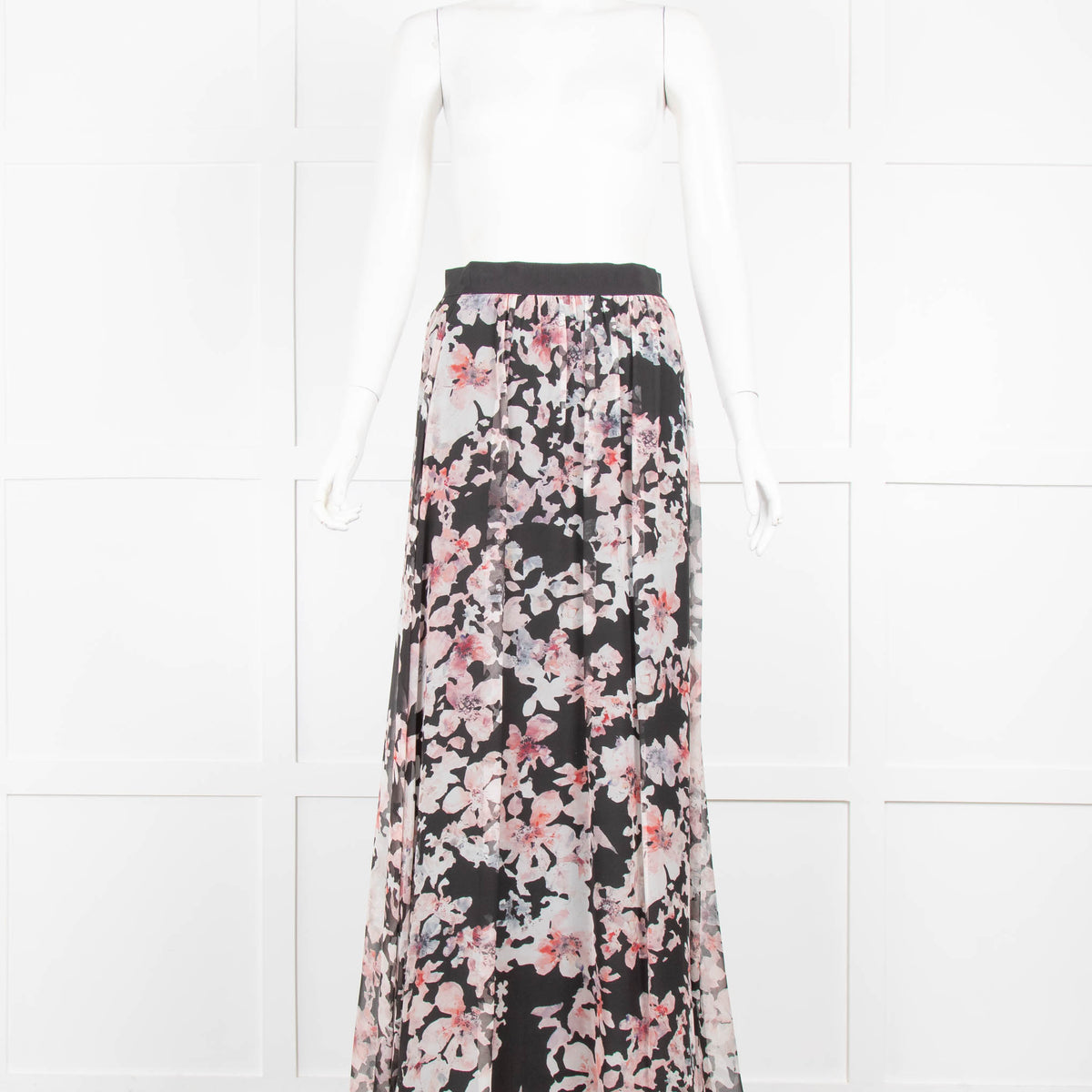 Max Mara Shine Black And Pink Floral Skirt