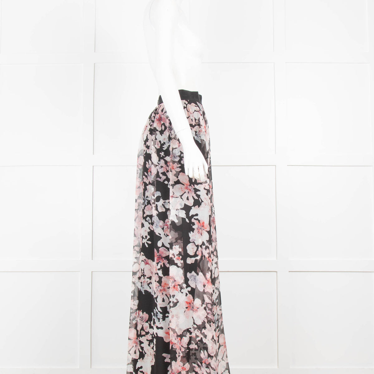 Max Mara Shine Black And Pink Floral Skirt