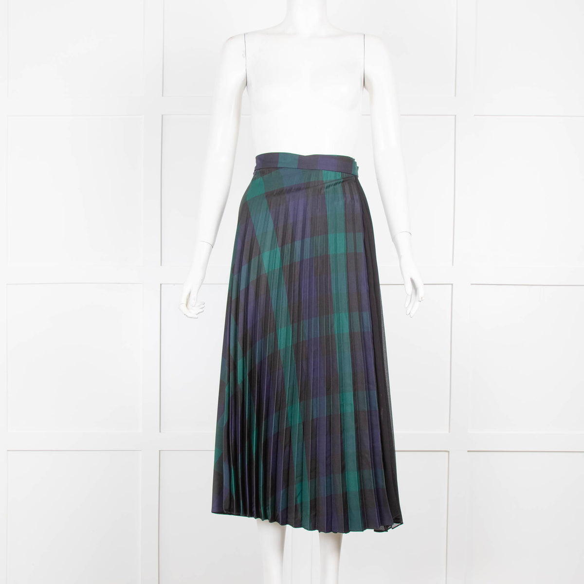 Sandro Green and Black Tartan Pleated Skirt