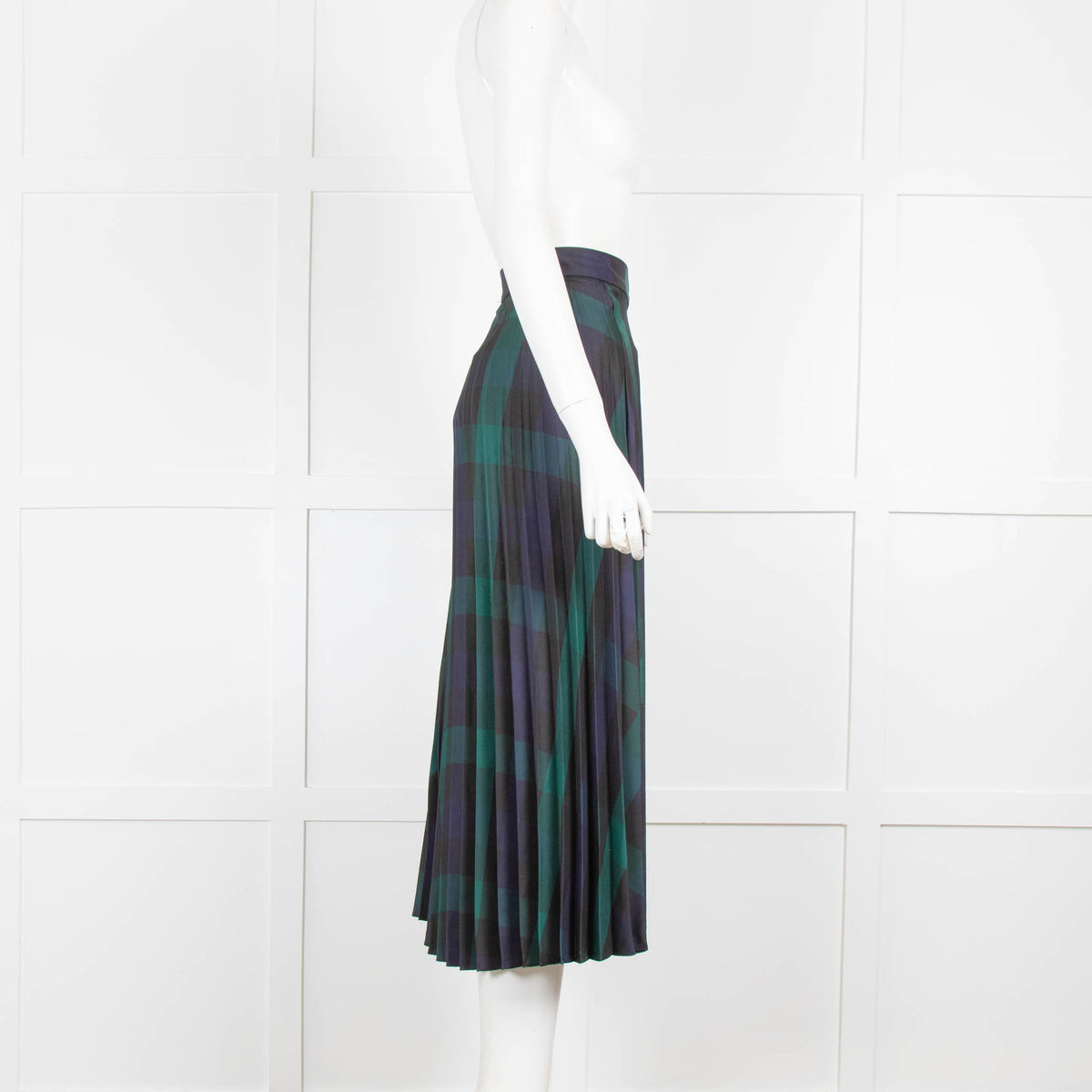 Sandro Green and Black Tartan Pleated Skirt