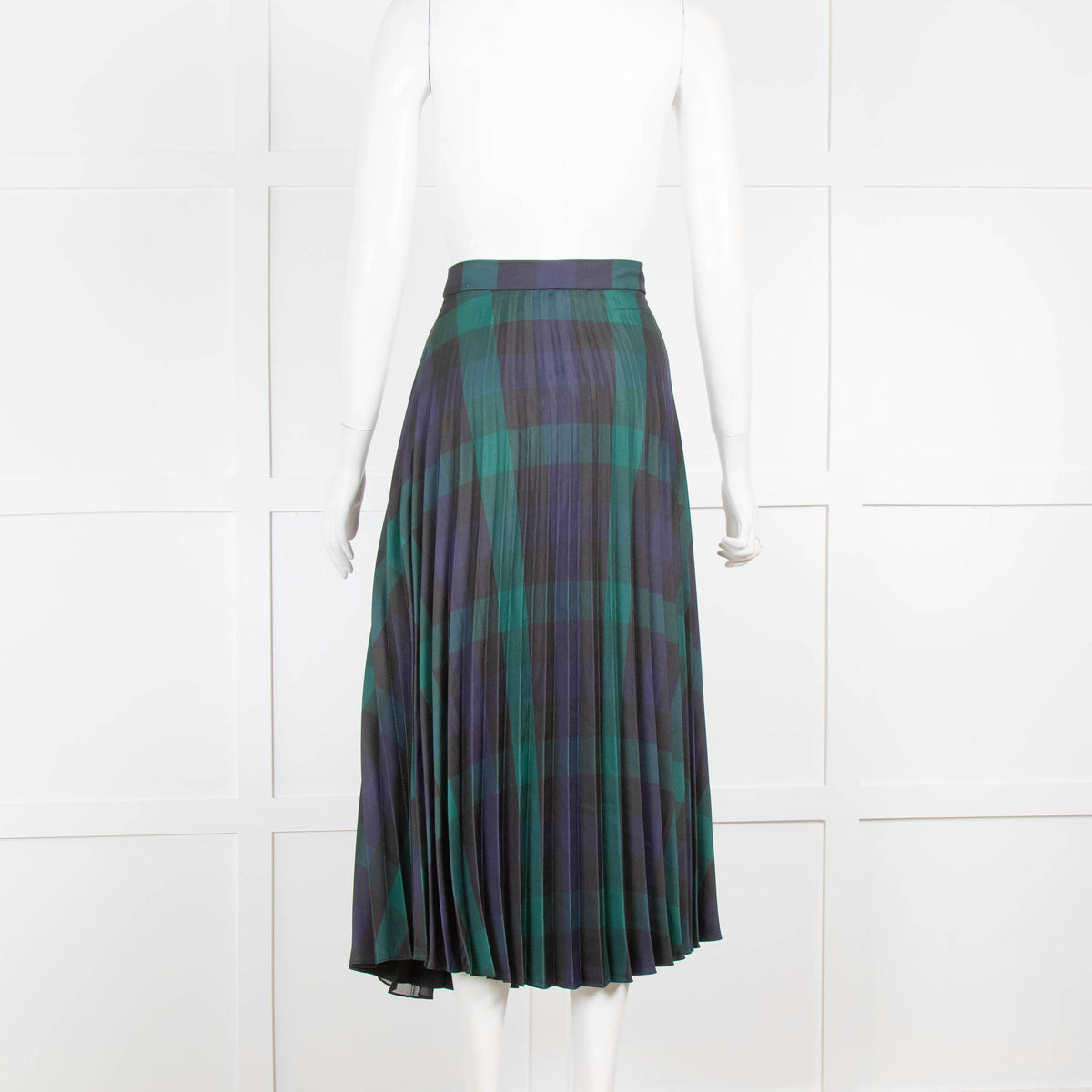 Sandro Green and Black Tartan Pleated Skirt