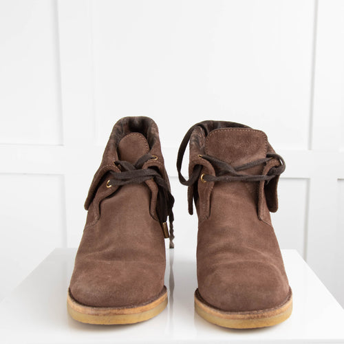 Louis Vuitton Brown Suede Wedge Lace up