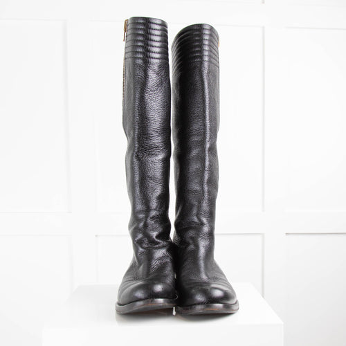 Louis Vuitton Black Leather Zip Up Knee Boots