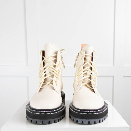 Proenza Schouler Cream Leather Lace Up Boots