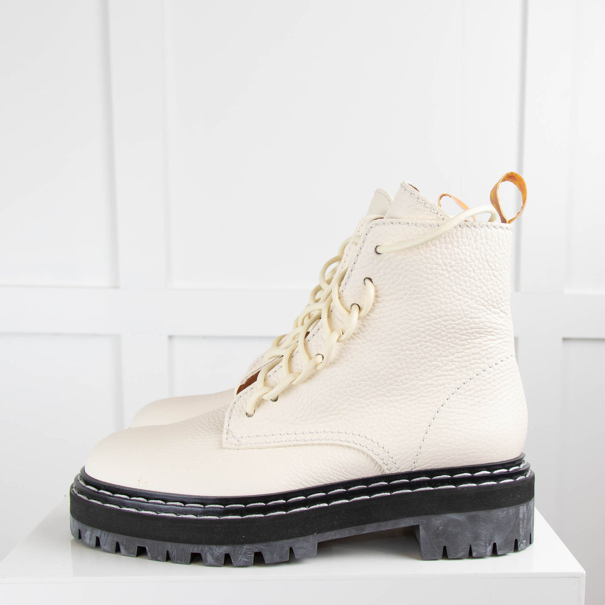Proenza Schouler Cream Leather Lace Up Boots