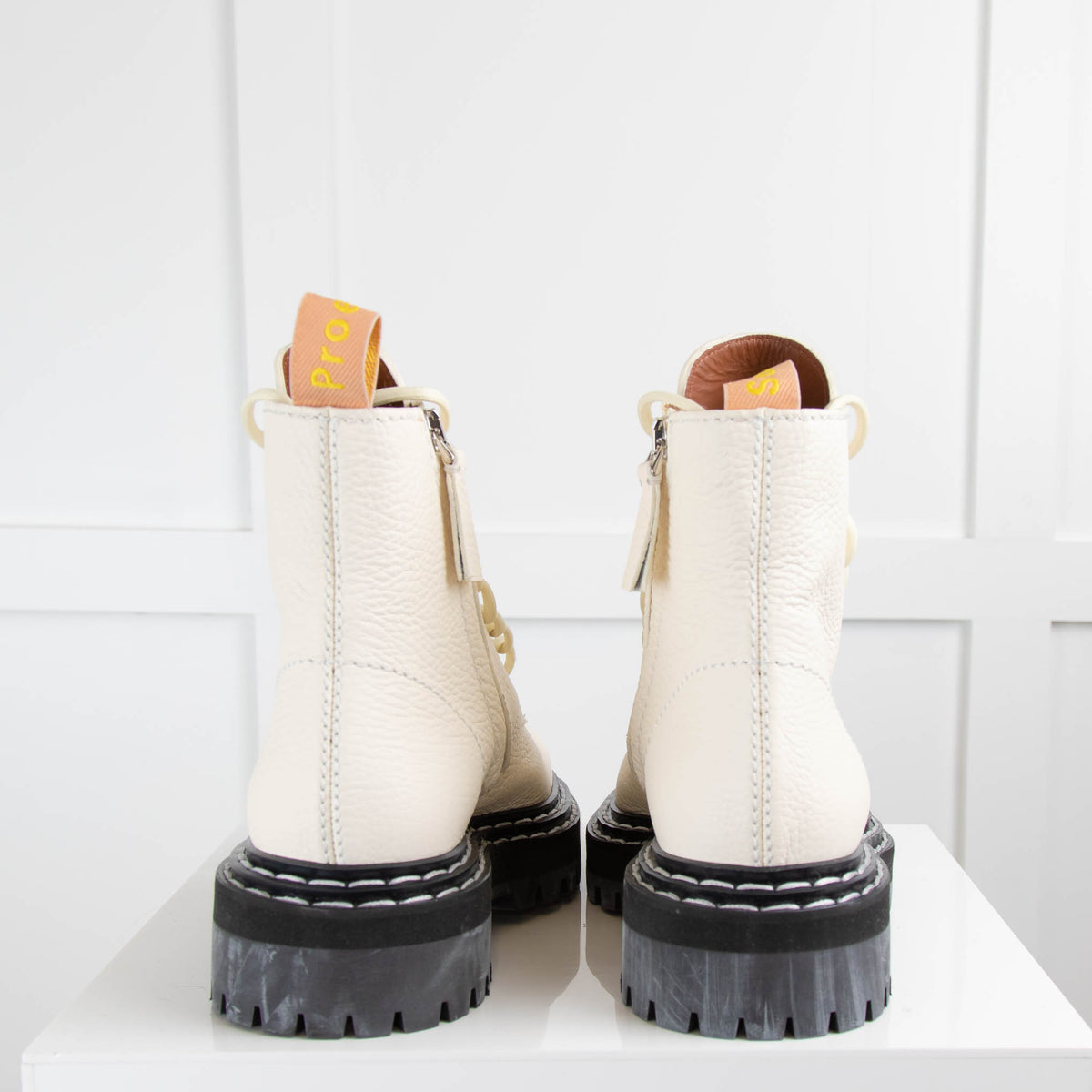 Proenza Schouler Cream Leather Lace Up Boots