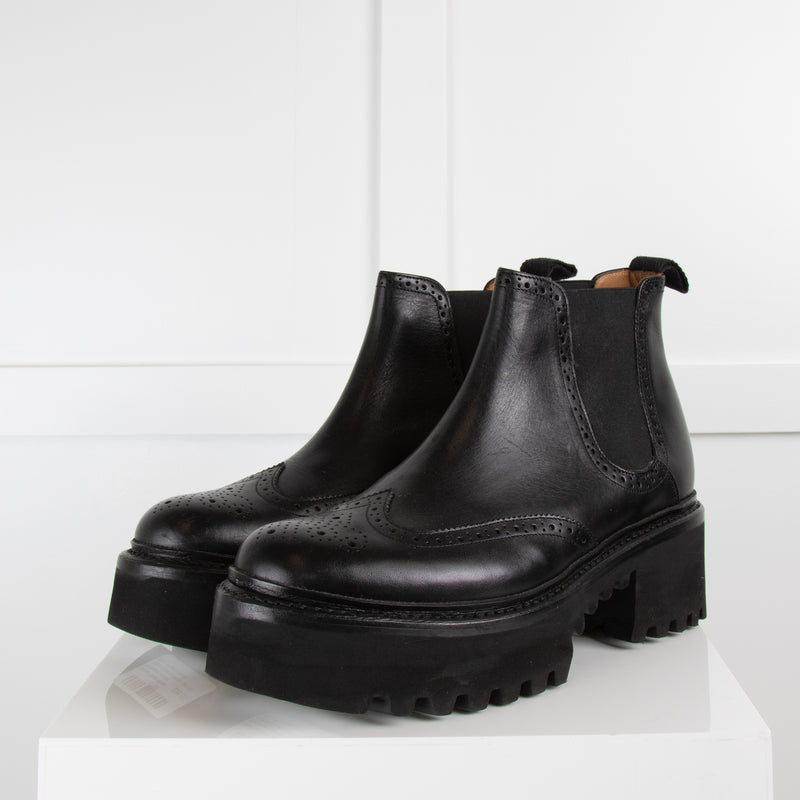Grenson Black Alissa Perforated Leather Platform Chelsea Boots