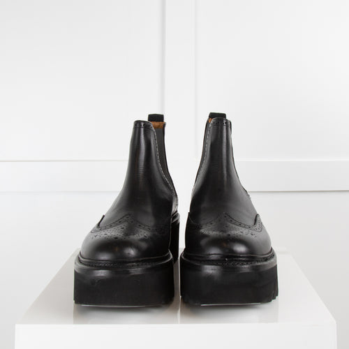 Grenson Black Alissa Perforated Leather Platform Chelsea Boots