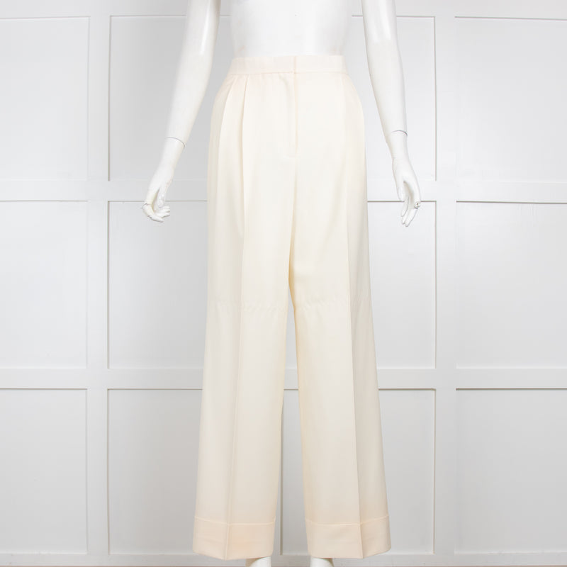 The Row Cream Crepe Wide Legg Trousers