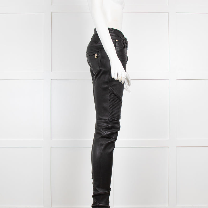 Balmain Black Leather Biker Trousers