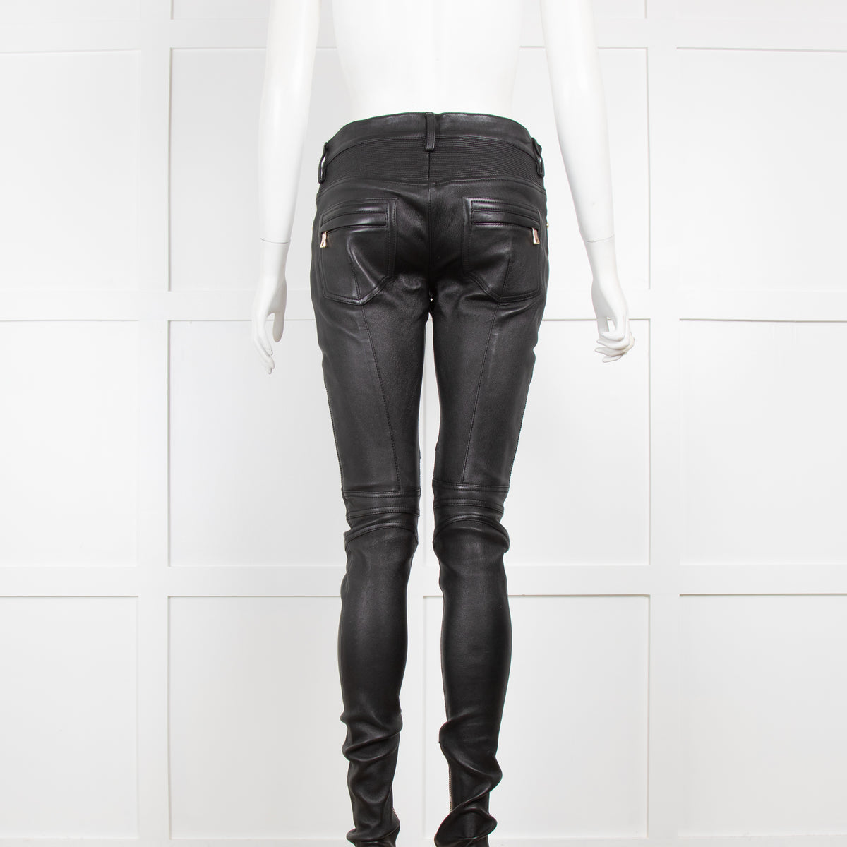Balmain Black Leather Biker Trousers