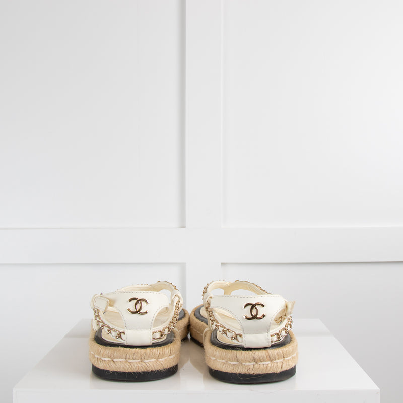 Chanel White Leather Espadrilles