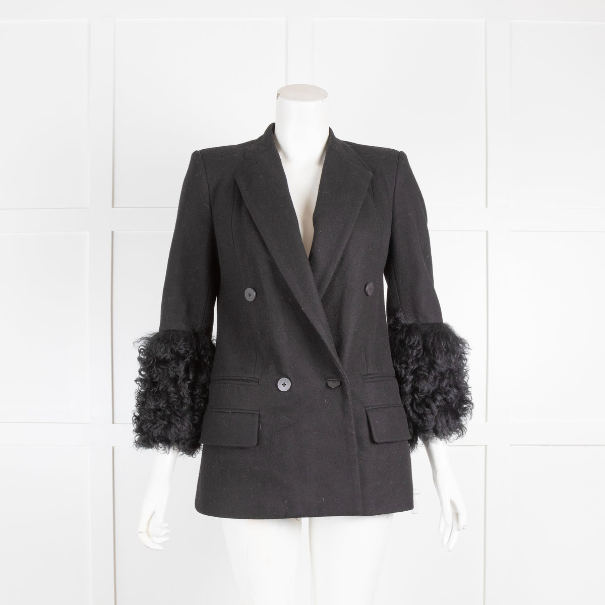 Karl Largerfeld Black Blazer With Curly Fur Cuffs