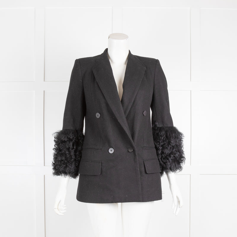 Karl Largerfeld Black Blazer With Curly Fur Cuffs