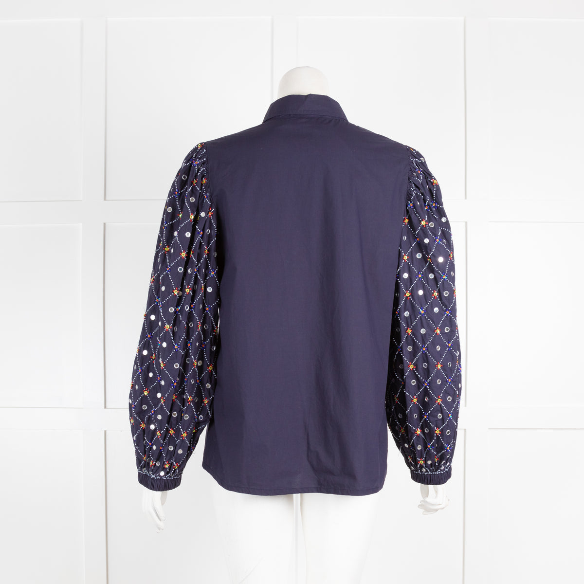 Essential Antwerp Navy Blouse with Sequin Embellished Sleeves
