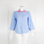 Vilagallo Blue Gingham Blouse with Embellished Collar