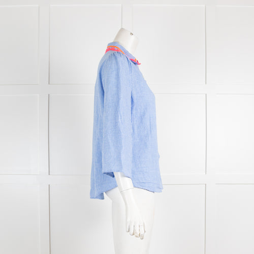 Vilagallo Blue Gingham Blouse with Embellished Collar