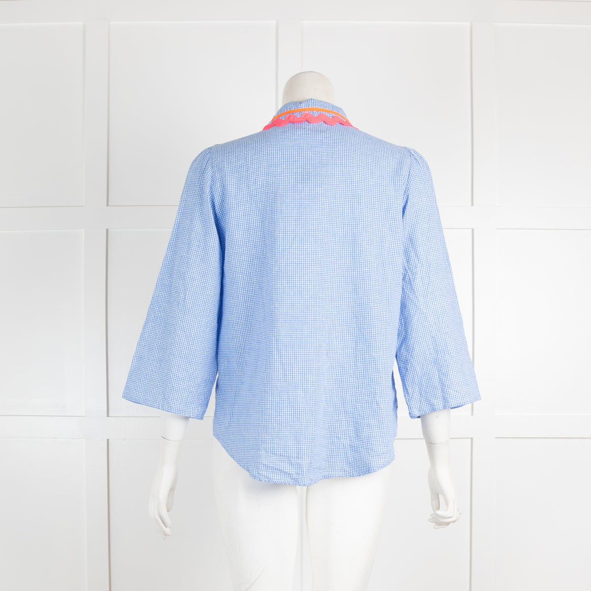 Vilagallo Blue Gingham Blouse with Embellished Collar