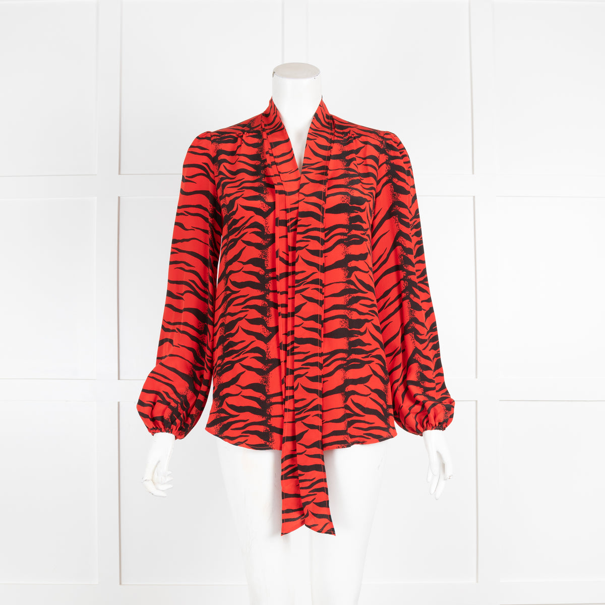 Rixo Red Zebra Tie Neck Blouse