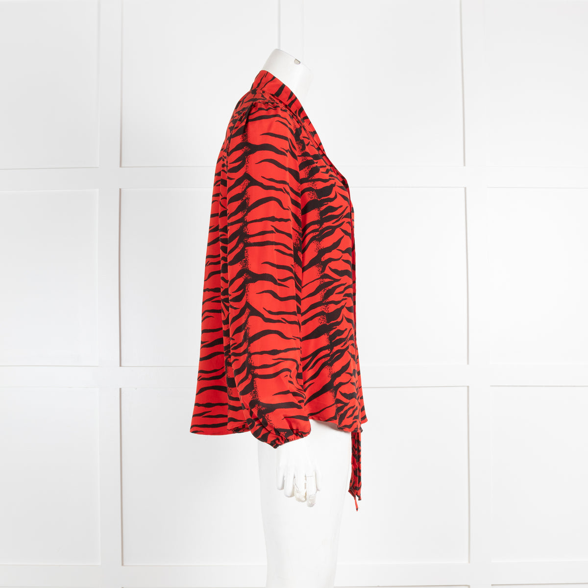Rixo Red Zebra Tie Neck Blouse