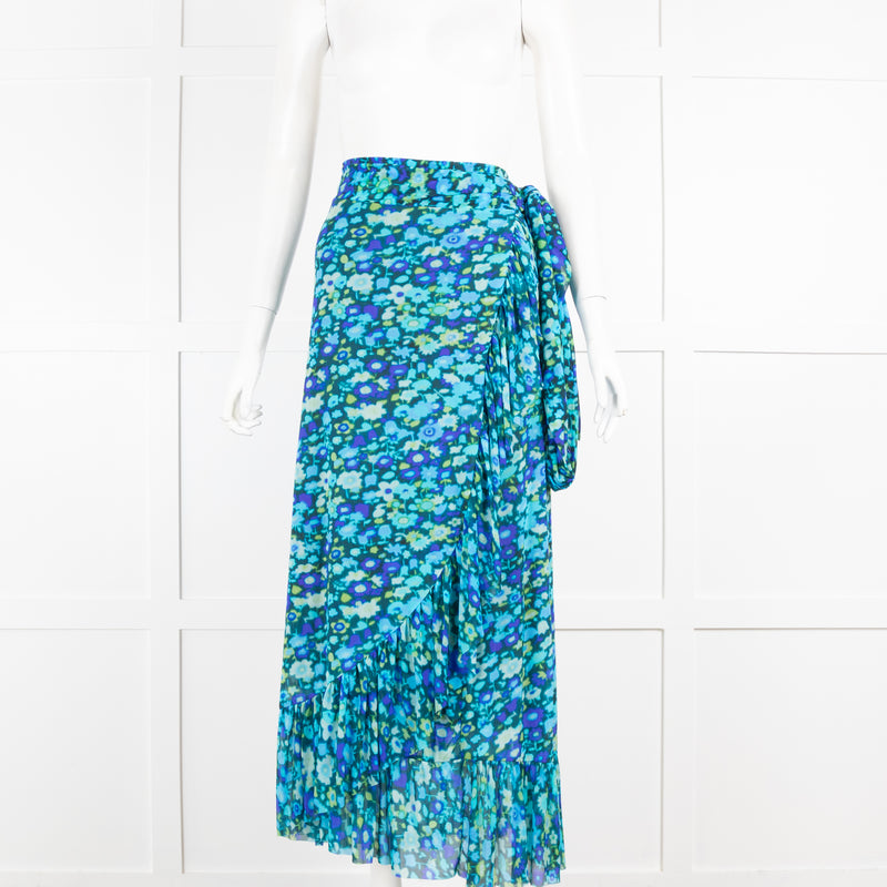 Ganni Blue Floral Wrap Skirt