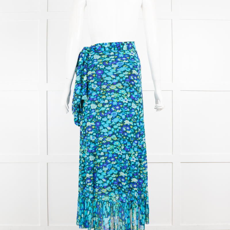 Ganni Blue Floral Wrap Skirt