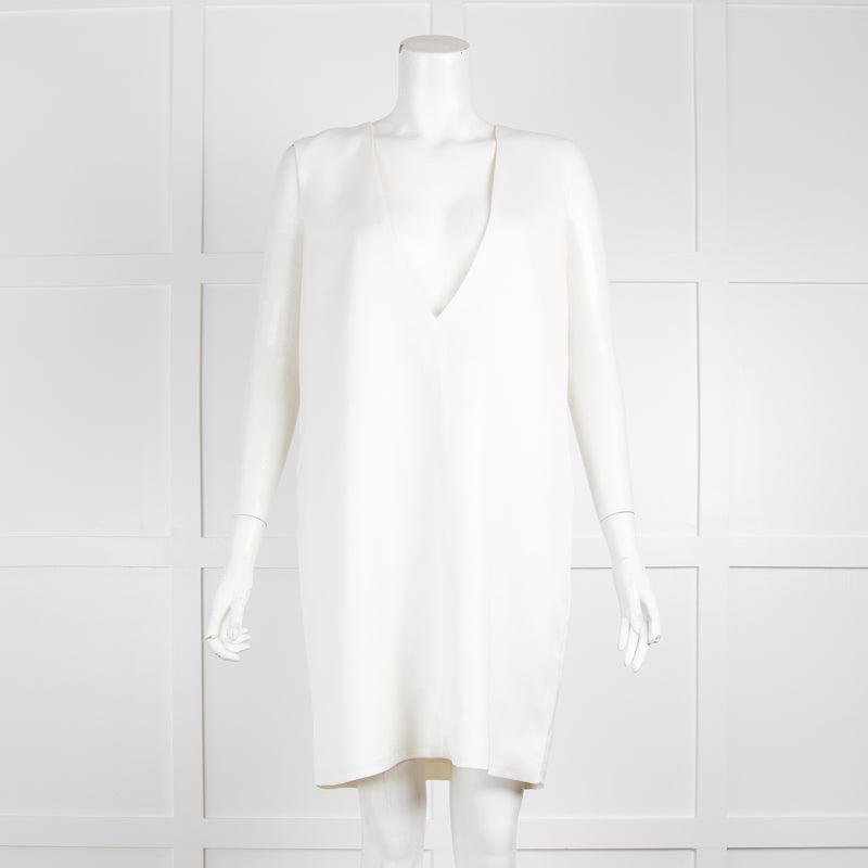 Solace White Silk Deep V Dress