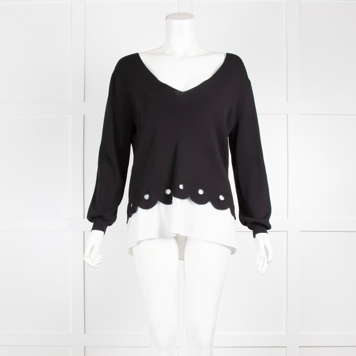 Claudie Pierlot Black Top With White Scalloped Hem