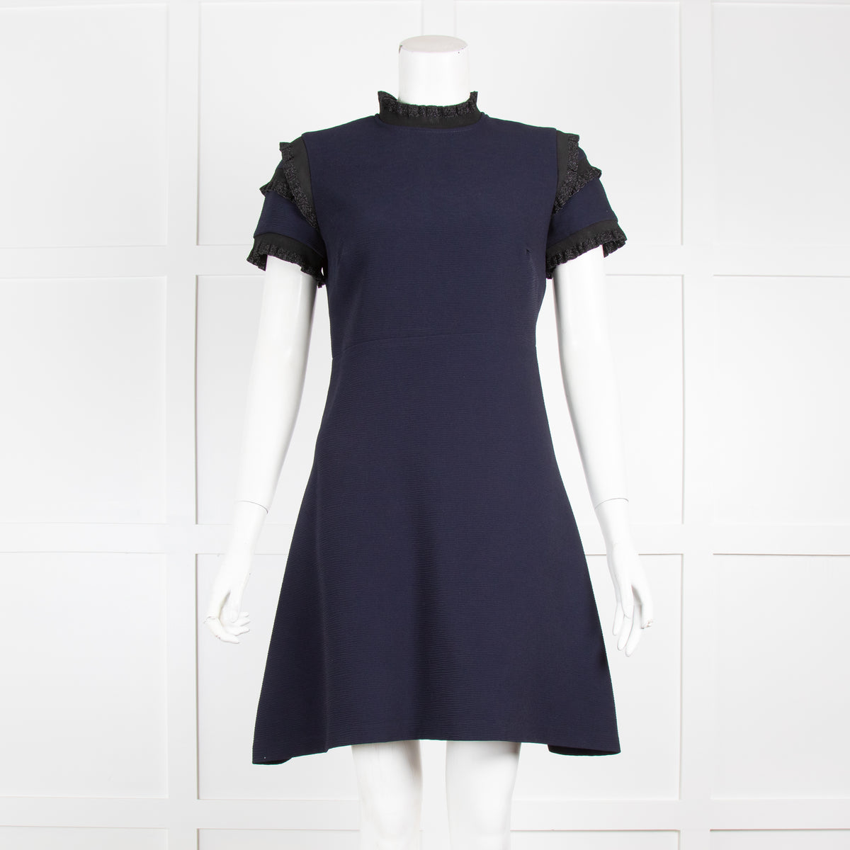 Sandro Navy Mini Dress with Black Frills