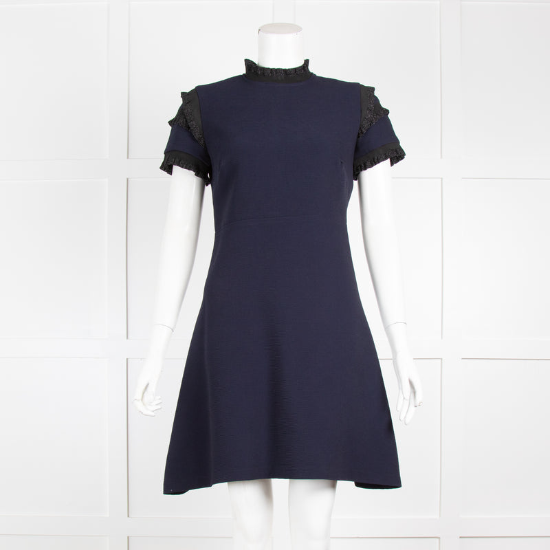 Sandro Navy Mini Dress with Black Frills
