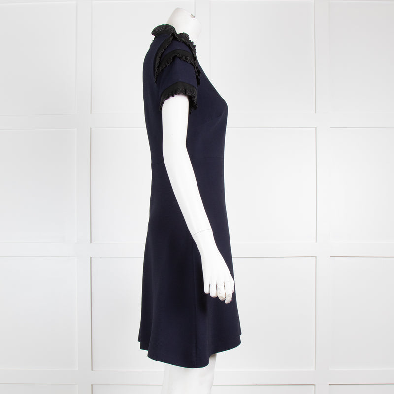 Sandro Navy Mini Dress with Black Frills