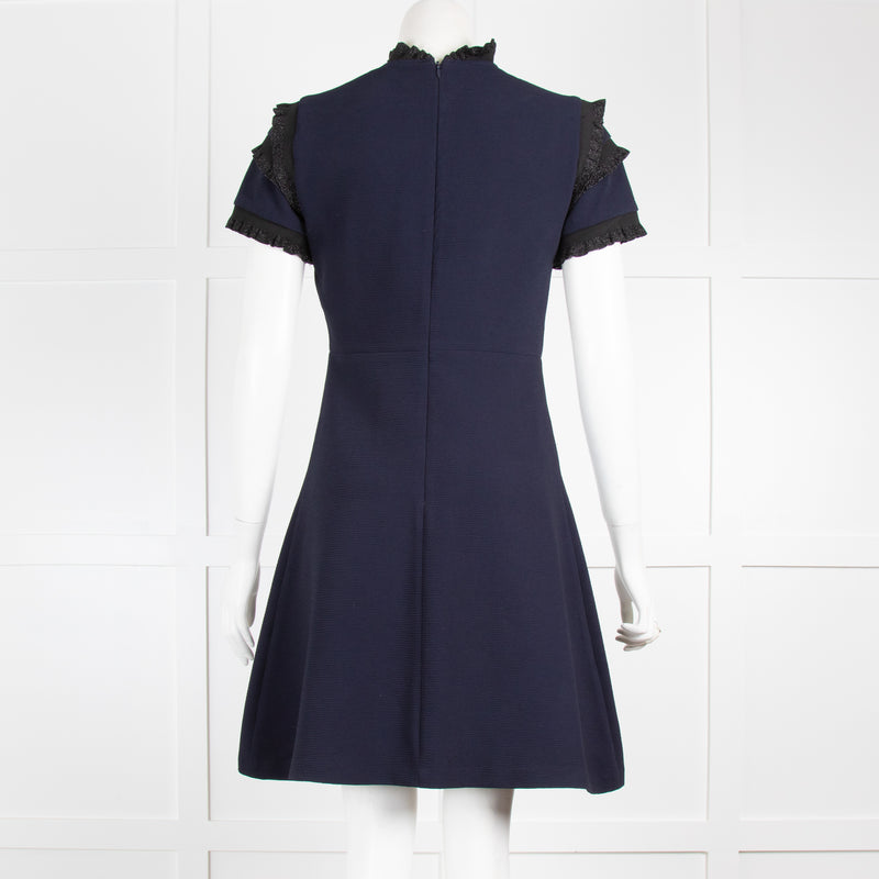 Sandro Navy Mini Dress with Black Frills