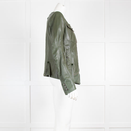 High Green Leather Zip Up Jacket