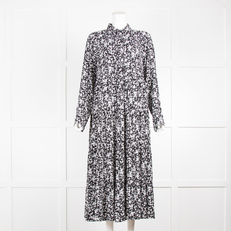 Ganni Black & White Floral Print Maxi Dress