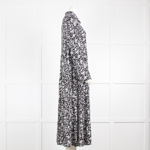 Ganni Black & White Floral Print Maxi Dress