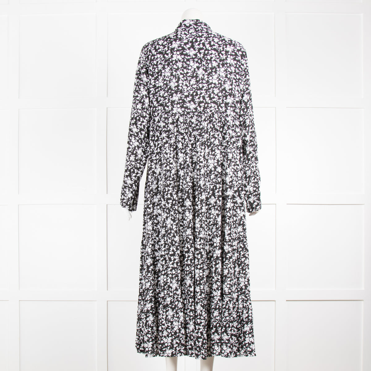 Ganni Black & White Floral Print Maxi Dress