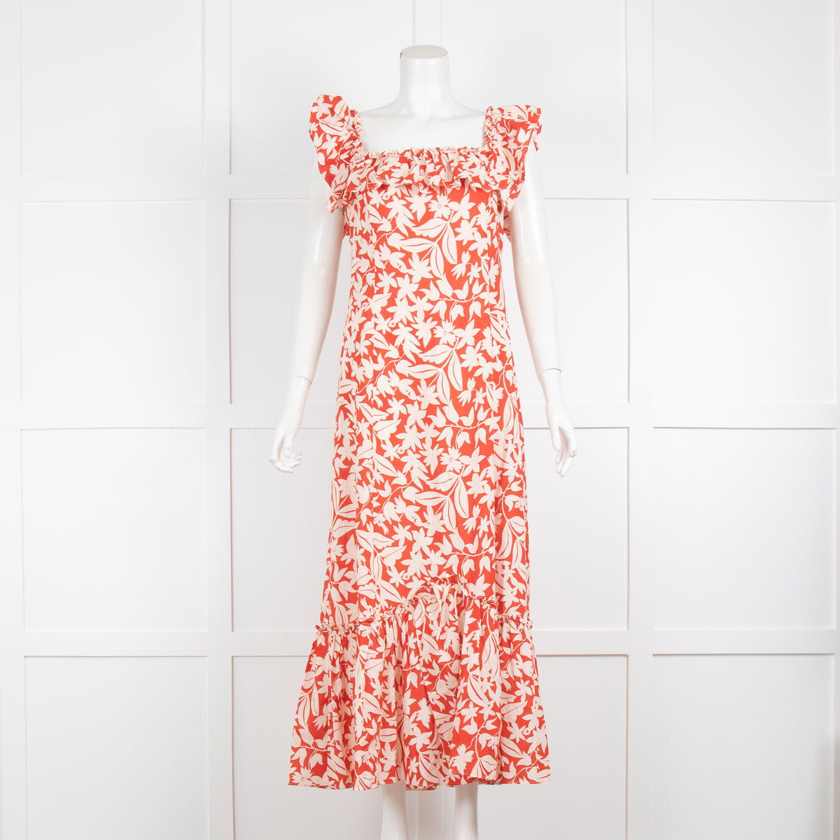 Rixo Orange Cream Floral Maxi Dress