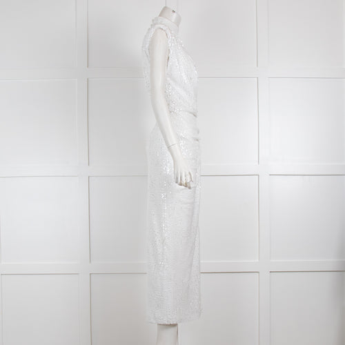 ITMFL White Sequin Maxi High Neck Front Slit Dress