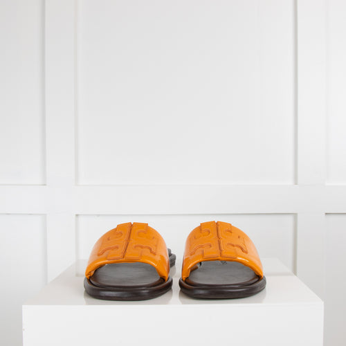 Tory Burch Orange Double T Sport Slides