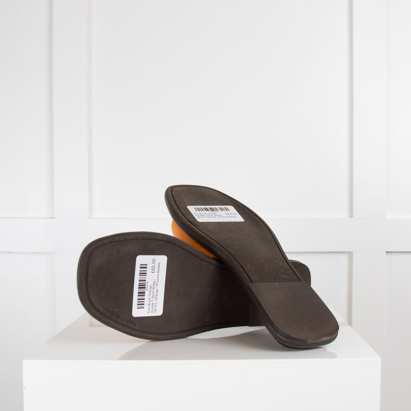 Tory Burch Orange Double T Sport Slides